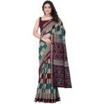 Women's Dupion Silk Block Printed Saree With Unstitched Blouse 5.5Mtr (Multicolor) - Image 6